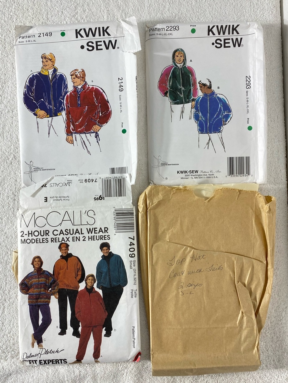 Vintage Activewear Sewing Patterns Kwik Sew McCalls Fleece Jackets Lot of 4